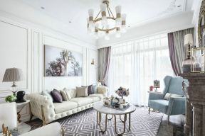 枫林湾简约美式风格家庭客厅地毯装饰装修图