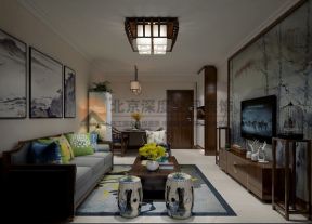 漓江大美75平中式客厅沙发装修设计效果图一览