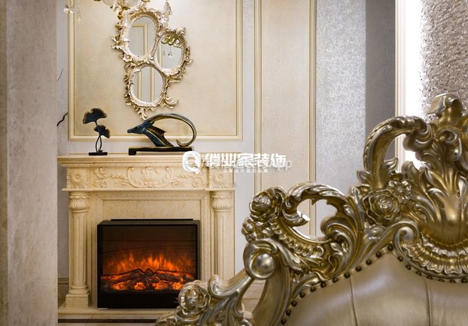 法蓝西庄邸300平法式别墅客厅壁炉设计效果图
