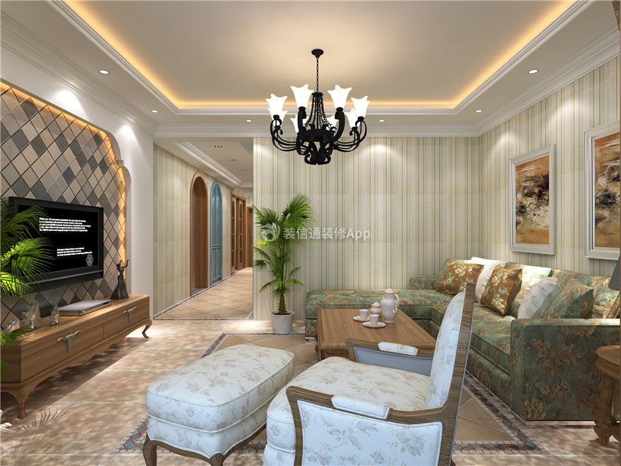湖滨文锦苑147平米美式风格客厅家具沙发装修图