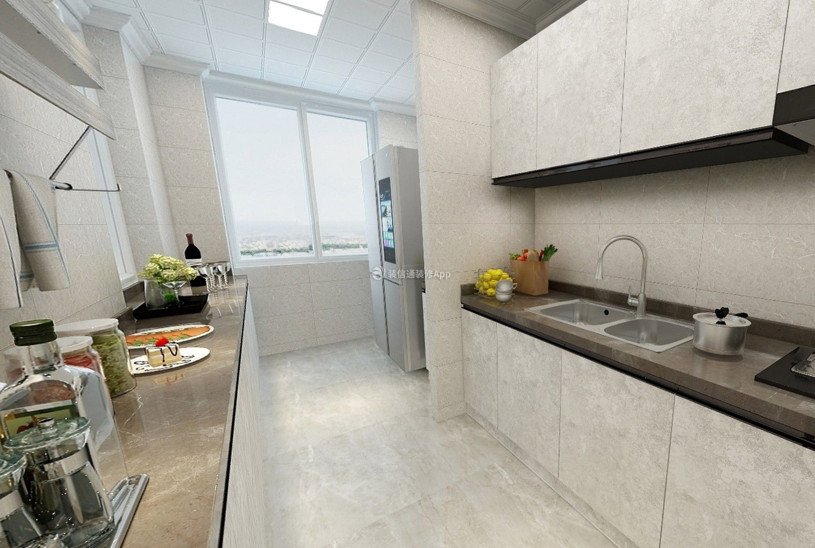 水映华庭160平轻奢风格一字型厨房设计效果图片