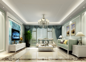 华宁桂林新都126平欧式风格客厅地板砖装修效果图