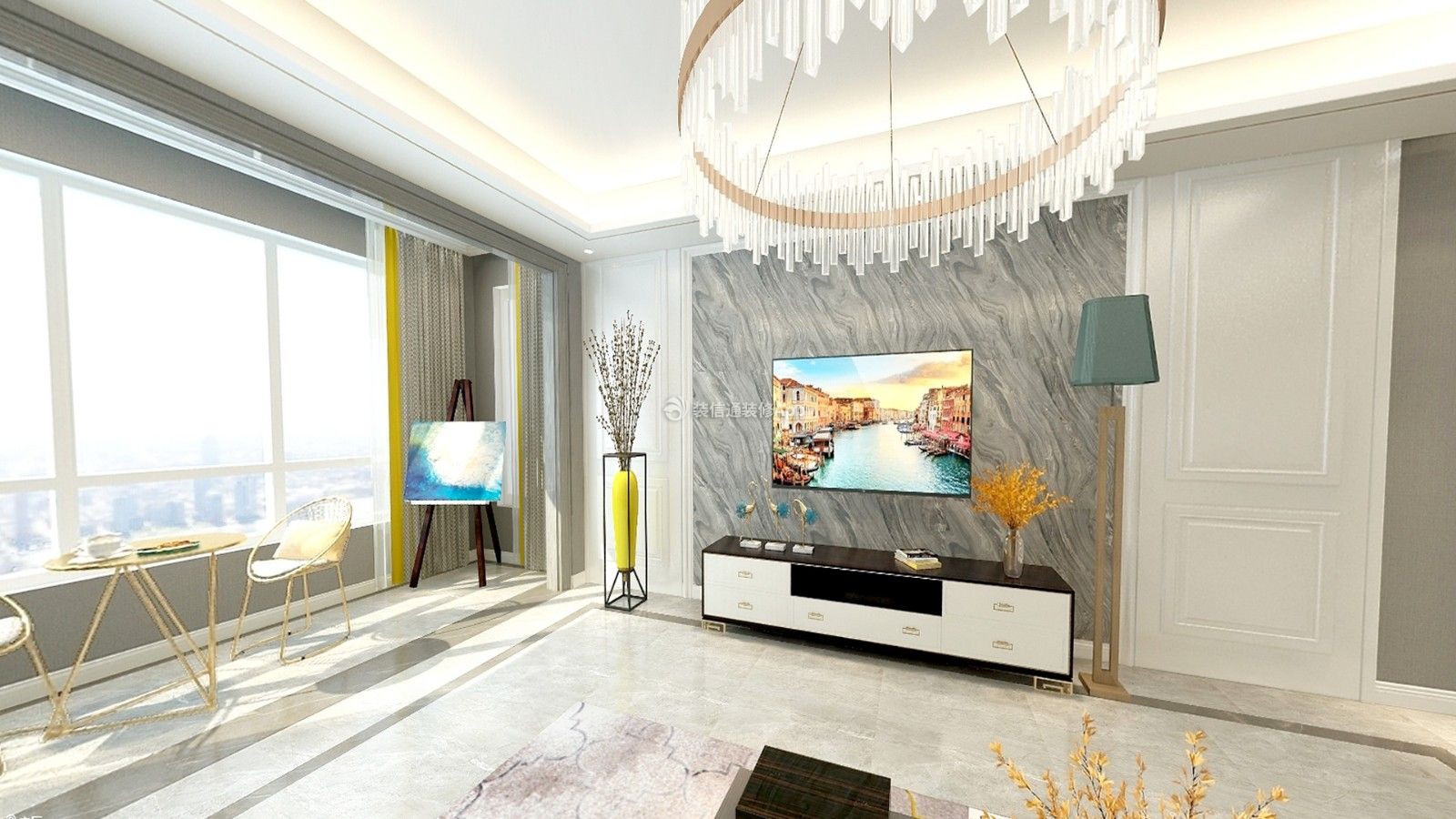 富贵家园180平现代轻奢风格客厅电视墙造型图