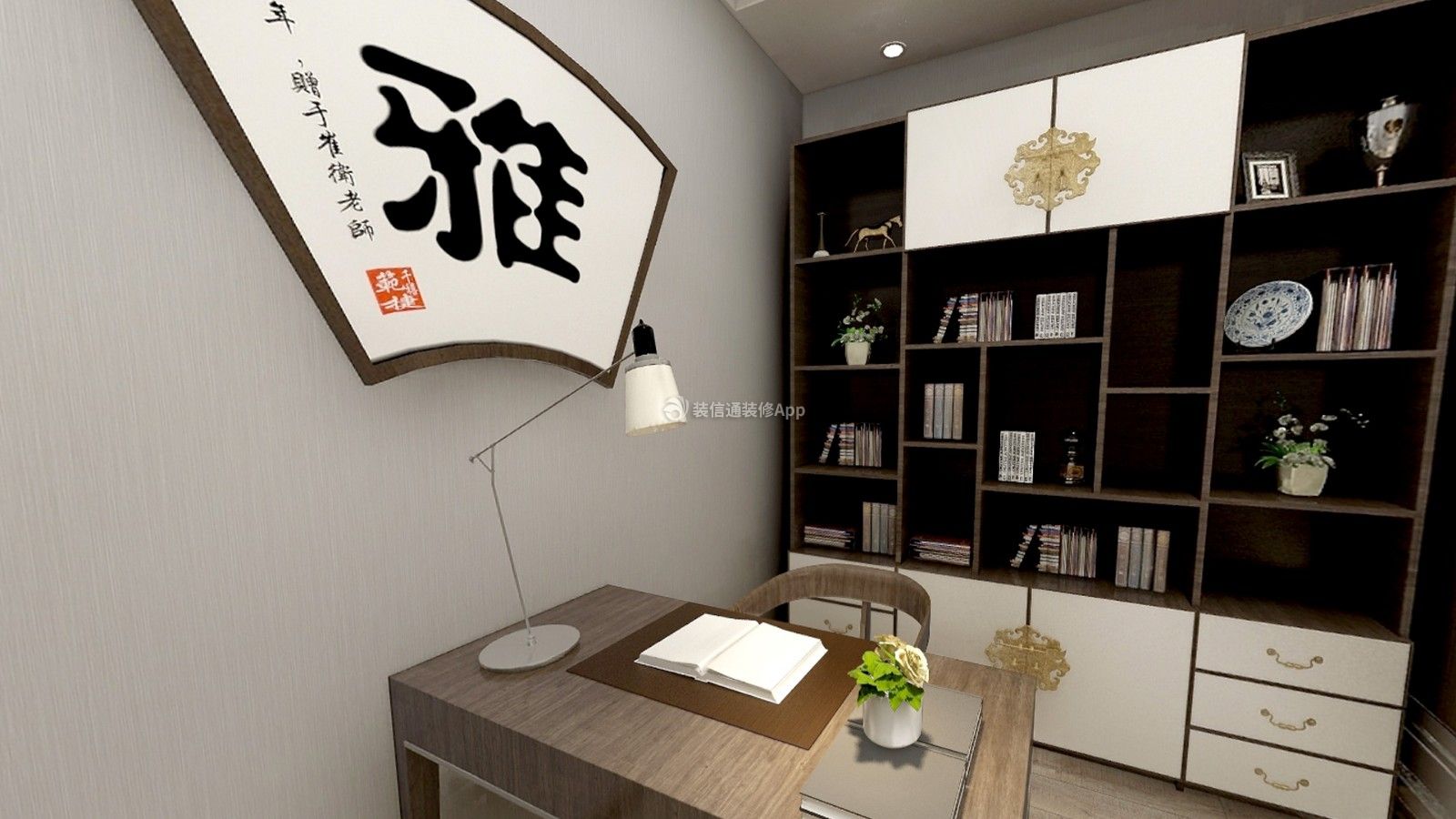 萬達華府181平新中式風格書房整體書柜設(shè)計圖片