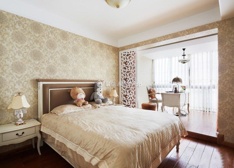 三里花城158平欧式风格卧室带书房设计图片