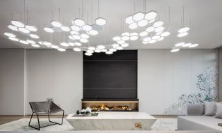 恒大帝景121平现代风格客厅创意灯具设计效果图