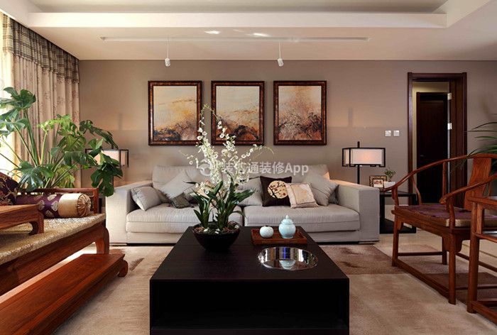 中式风格107平三居室沙发装修效果图片大全