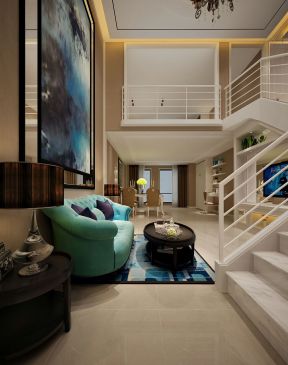 深港亚太公寓美式57平跃层客厅装修案例