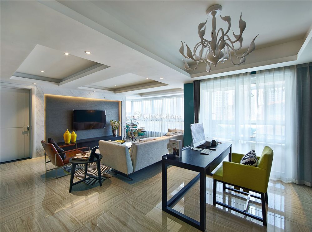 海印南苑现代简约94平三居室客厅装修案例