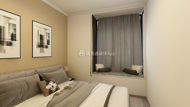 77平现代风格小户型两居卧室飘窗窗帘图片