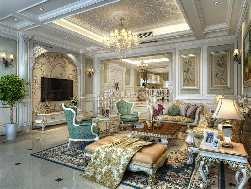 凡尔赛210㎡欧式古典别墅客厅装修效果图