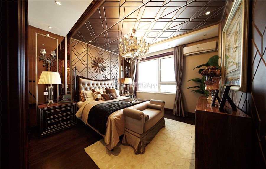 滨江和城两居78平美式风格卧室吊顶设计效果图