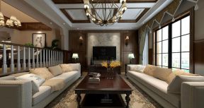  美式别墅客厅装修风格 2020美式别墅客厅灯具效果图