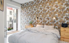 阿玛尼艺术公寓两居71平北欧风格卧室壁纸设计效果