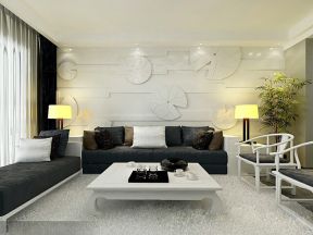 南湖国际180平四居新中式风格客厅沙发背景墙装修图片