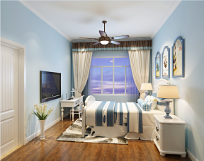 2020地中海风格卧室窗帘布艺图片 2020地中海风格卧室床装饰效果图片 