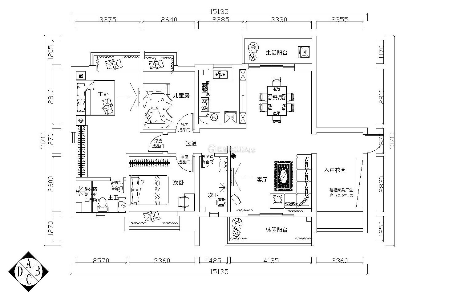 天和府邸三居117平現代風格戶型圖