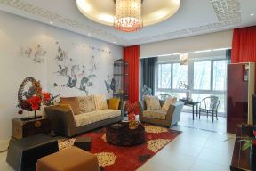 中式风格120平米三居室客厅装修效果图片欣赏