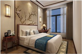 岭南公馆新中式126平三居室卧室装修案例