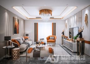 领秀江景127平现代风格客厅家具摆放设计效果图