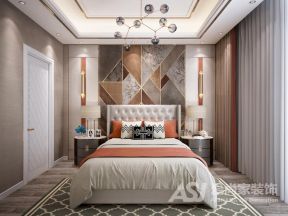 领秀江景127平现代风格卧室床头背景墙设计效果图