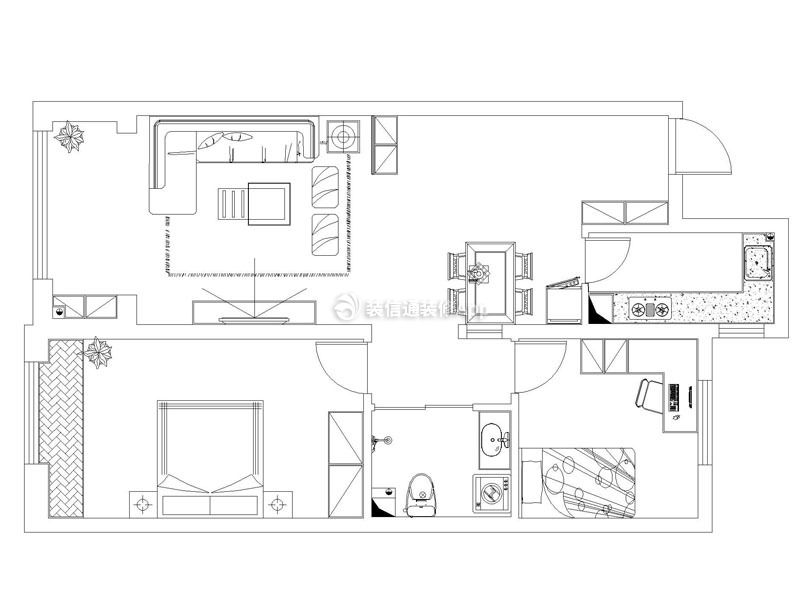 欧式风格89平米三居室装修户型图大全