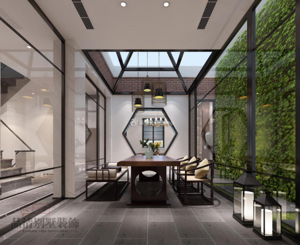 鸿墅别墅400平中式风格餐厅装饰设计效果图