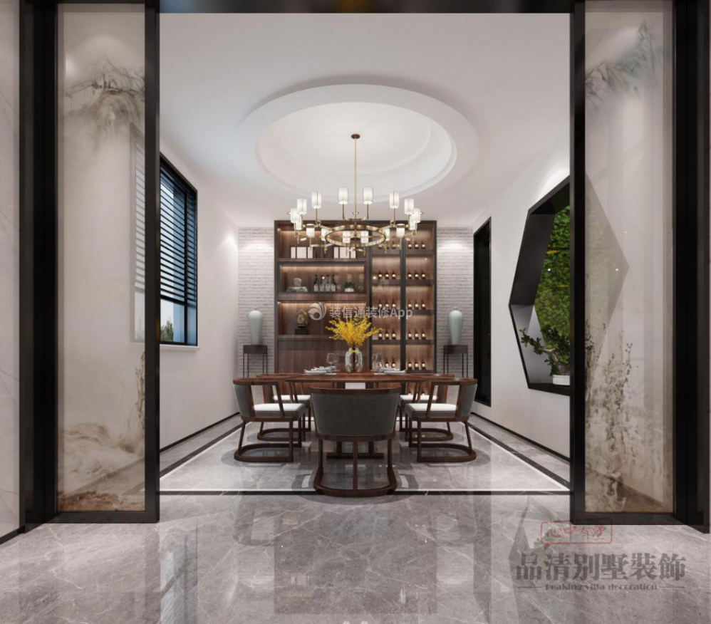 鸿墅别墅400平中式风格餐厅装修设计效果图