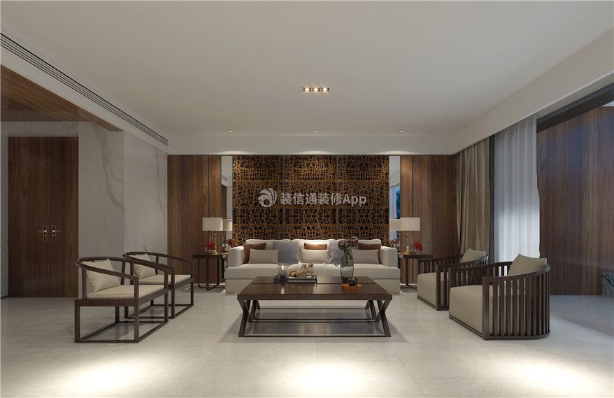 珠江御景湾新中式285平四居室客厅装修案例