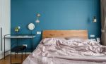 欧式风格小户型公寓卧室蓝色背景墙装修设计图