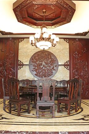 500平中式风格别墅红木餐桌椅子装修设计图