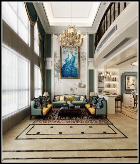 创嘉别墅300平美式风格沙发背景墙装修设计效果图欣赏