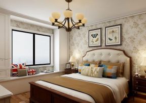 蓝滨帝景三居129平美式风格卧室软包床头设计图