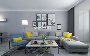 南寒圣都二居92平现代风格客厅沙发装饰效果图