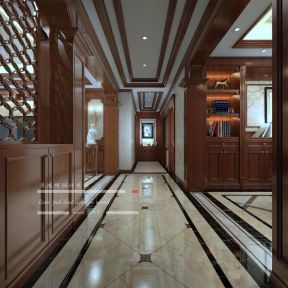 大通自建房300平中式别墅走廊装修设计效果图案例