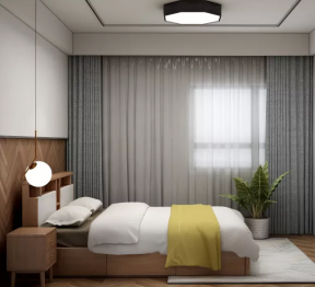 奥林匹克花园现代风格卧室窗帘搭配效果图