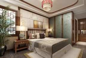 蓝滨帝景三居110平中式风格卧室窗棂木质窗户设计图