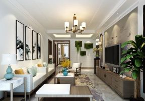 保利养生谷三居100平新中式风格客厅双组沙发设计图