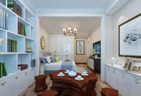 翰林名苑三居96平美式风格卧室根雕茶几设计图