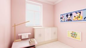 怡安园105平现代风格儿童房粉色背景墙面装修图