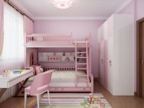 天海国际二居90平北欧风格粉色卧室装修设计效果图