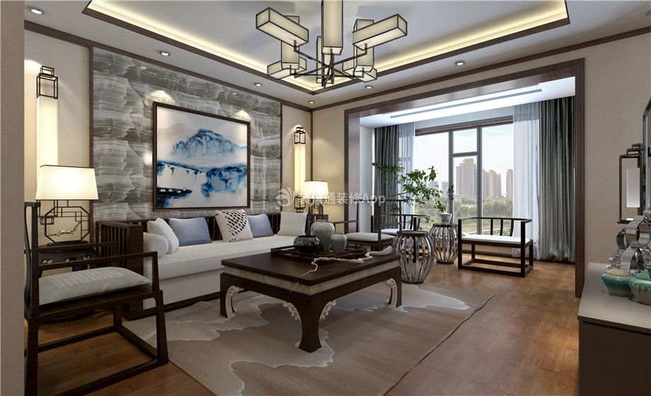 天源九號四居180平中式風(fēng)格客廳裝修設(shè)計效果圖