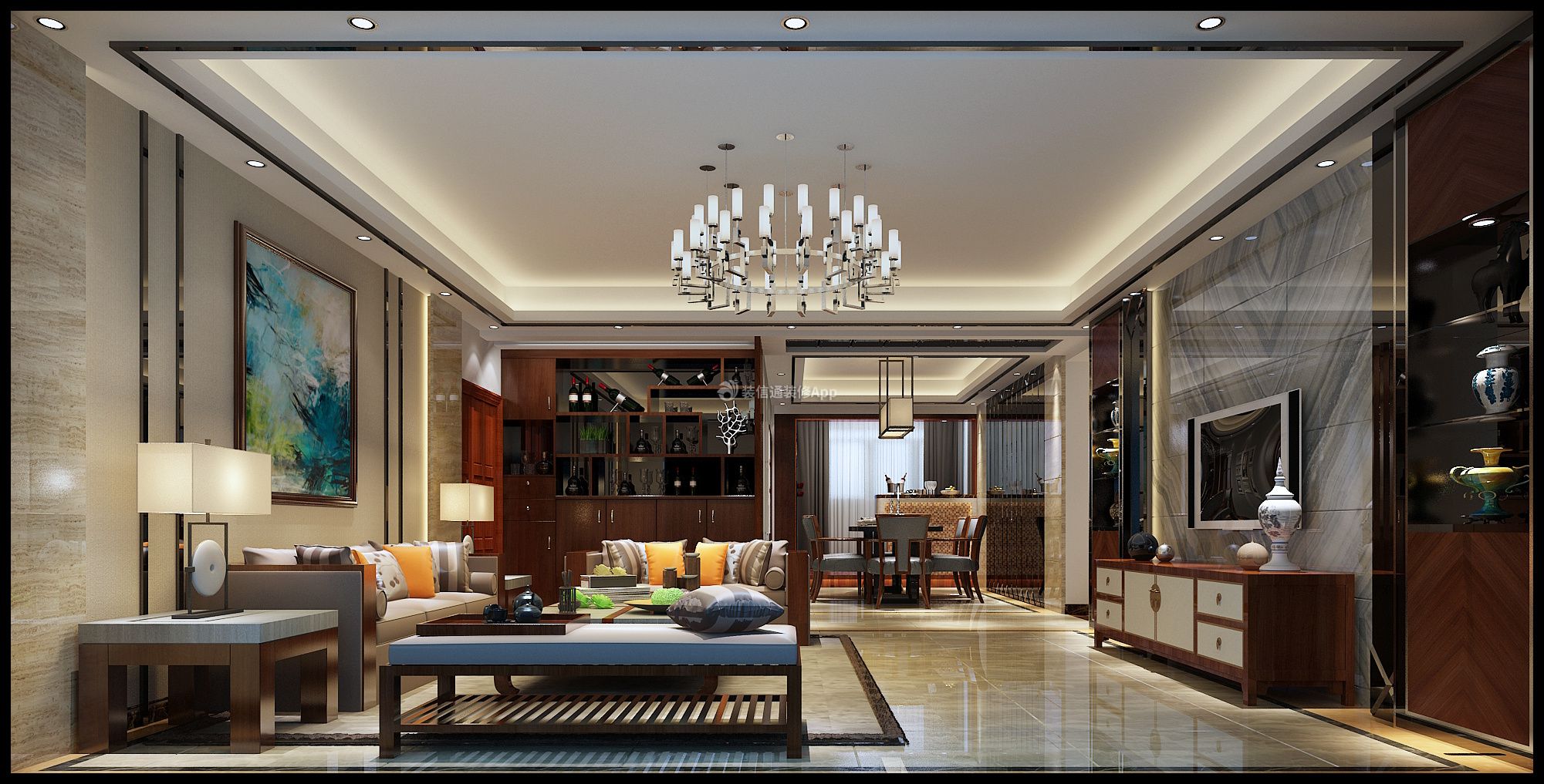 中式风格180平四居室客厅装修效果图片大全