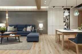 茶园69平现代简约风格客厅蓝色沙发设计效果图片
