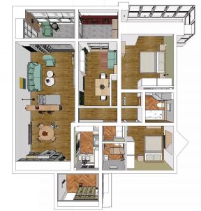 滨江凯旋门169平米三居室现代北欧风格户型图