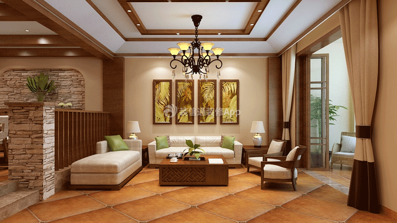 麒麟家园120平美式风格客厅装修效果图