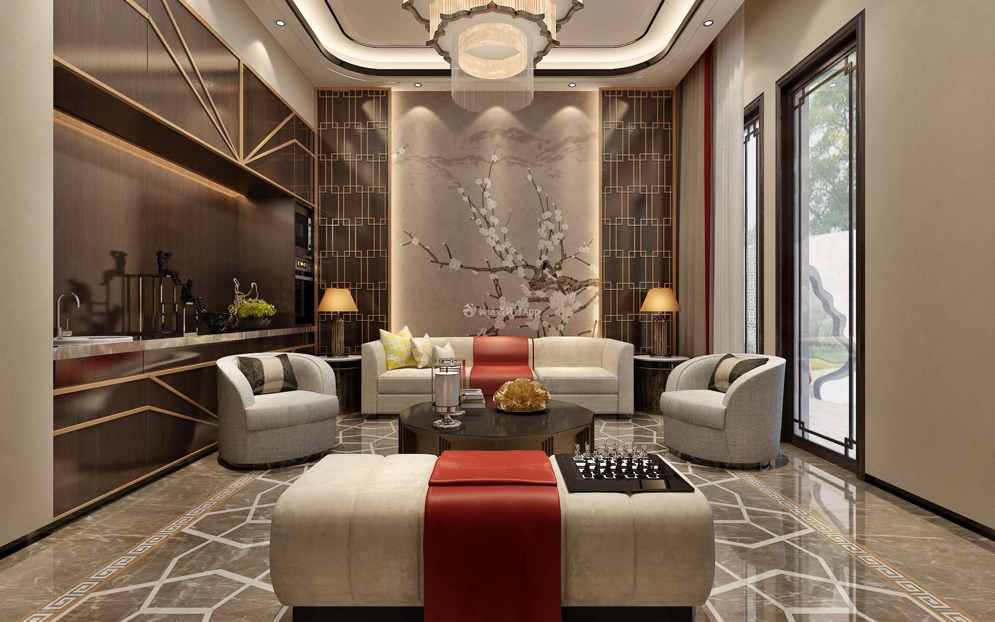 香樟园1200平方新中式别墅休闲客厅装修设计图片