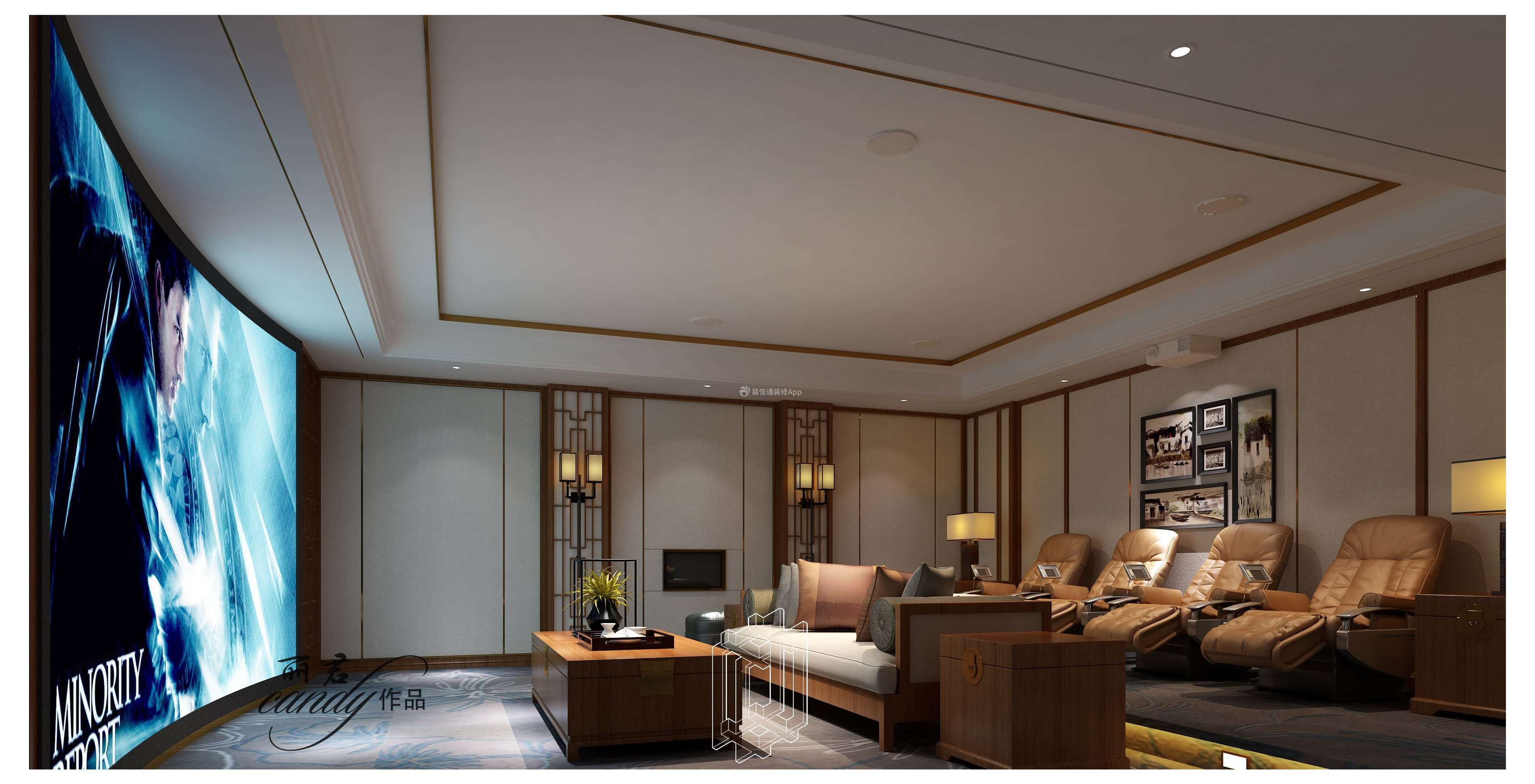 香樟园1200平方新中式别墅家庭影院装修设计图