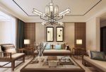 保利江语城三居138平新中式风格客厅实木沙发茶几设计效果