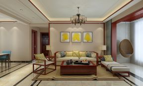 国奥玫瑰园132平中式风格客厅沙发背景墙图片